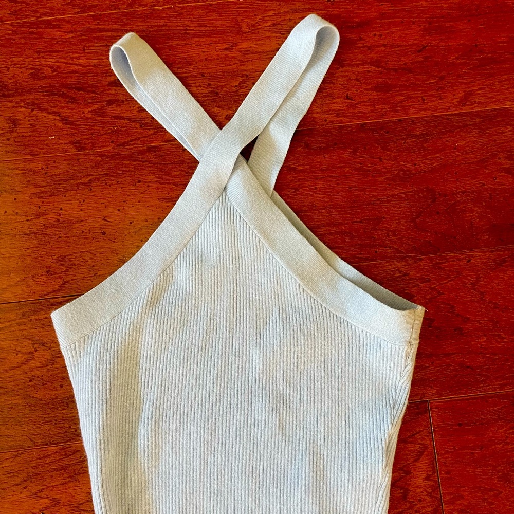 Cropped blue halter style sweater